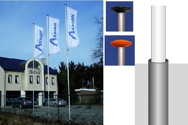 Vlaggenmast + grondbuis + uithouder/galg -  6 m - 60 mm