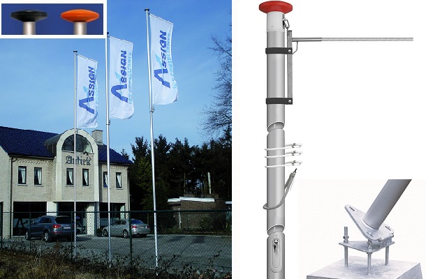 Vlaggenmast + kantelanker + hijsbare uithouder/galg -  6 m - 70 mm